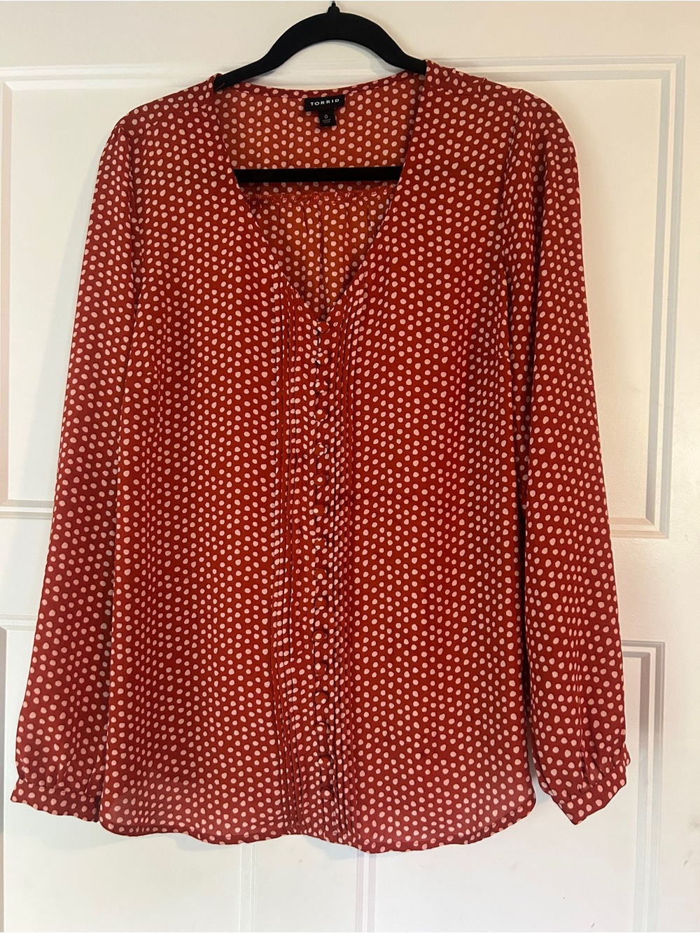 Torrid Rust Red Polka Dot V-Neck Blouse